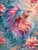 Elegant pastel betta fish with flowing teal, pink, lavender, and peach fins surrounded by soft coral flowers and sparkling bubbles.