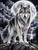 Moonlit Wolf Guardian diamond painting featuring a majestic silver-gray wolf standing on mountain rocks beneath a luminous full moon overlooking a forest and waterfall.