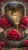 Massive black cobra surrounded by glowing crimson roses with an ancient golden Egyptian kingdom visible within its raised hood.