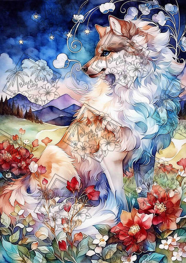 Starlight Garden Fox ©Sakura - Licensed Diamond Art Kit - Made to