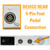 Back of Z Wave device showing 5-pin foot pedal connection port