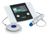 Zimmer MedizinSystems enPuls 2.0 compact radial pulse shockwave therapy system with ergonomic handpiece, touchscreen display, and foot switch.