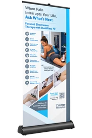 DualWave FX Shockwave Therapy Retractable Waiting Room Banner – 33"W × 80"H. 