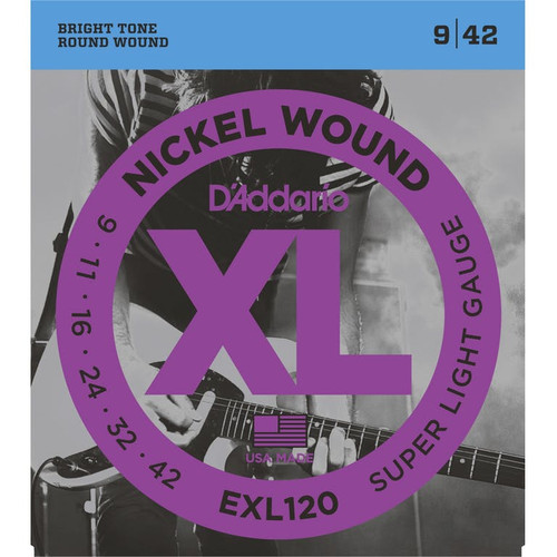 D'Addario EXL120 Nickel Wound Electric Guitar Strings, Super Light (9-42)