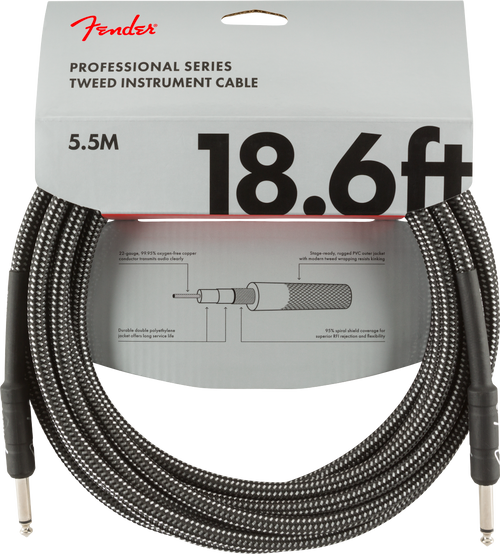 Fender Professional Series Instrument Cable, Straight/Straight, 18.6' Grey Tweed