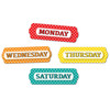 Magnetic Die-Cut Timesavers & Labels, Days of the Week, White Polka Dots On Assorted Colors, 8 Per Pack, 3 Packs