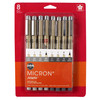 Pigma Micron Pens, Grays, Assorted Sizes, 8-Piece Set, Blister Card
