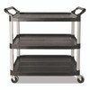 Three-Shelf Service Cart, Plastic, 3 Shelves, 200 lb Capacity, 18.63" x 33.63" x 37.75", Black