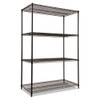 NSF Certified Industrial Four-Shelf Wire Shelving Kit, 48w x 24d x 72h, Black