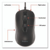 Ambidextrous Optical Wired Mouse, USB 2.0, Left/Right Hand Use, Black