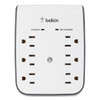SurgePlus USB Wall Mount Charger, 6 AC Outlets/2 USB Ports, 900 J, White/Black