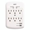6-Outlet Plus USB Outlet Surge Protector, 6 AC Outlets/2 USB Outlets, 900 J, White