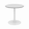 Eveleen Outdoor Patio Table with Two Gray Powder-Coated Polymer Chairs, 30" Dia x 29h, Designer White
