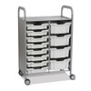 Callero Plus Double Column Trolley Set 18, Metal, 1 Shelf, 8 F1 Bins, 4 F2 Bins, 27.4" x 17.3" x 41.5", Silver/Light Gray
