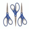 Scissors with Antimicrobial Protection, 8" Long, 3.25" Cut Length, Straight Blue/Gray Handle, 3/Pack