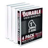 Durable D-Ring View Binders, 3 Rings, 1" Capacity, 11.5" x 8.5", White, 4/Pack