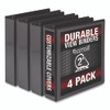 Durable D-Ring View Binders, 3 Rings, 2" Capacity, 11.5" x 8.5", Black, 4/Pack