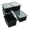 Storage Bin with Lid, 4 gal, 11.25" x 11.25" x 7.87", Black, 6/Pack
