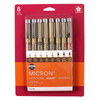 Pigma Micron Pens, Sepia, Assorted Sizes, 8-Piece Set, Blister Card