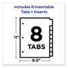 Insertable Big Tab Plastic Dividers, 8-Tab, 11 x 8.5, Clear, 1 Set