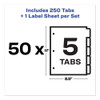 Print and Apply Index Maker Clear Label Dividers, 5-Tab, White Tabs, 11 x 8.5, White, 50 Sets