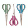U-Eco Scissors, 9.45" Long, 3" Cut Length, Straight Assorted Color Handles, 3/Pack