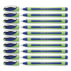 Xpress Fineliner Porous Point Pen, Stick, Medium 0.8 mm, Blue Ink, Blue/Green Barrel, 10/Box