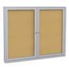 2 Door Enclosed Natural Cork Bulletin Board with Satin Frame, 60" x 48", Tan Surface, Satin Aluminum Frame