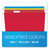 Colored Hanging Folders, Letter Size, 1/5-Cut Tabs, Three-Color Assortment, 25/Box
