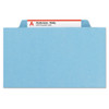 Six-Section Pressboard Top Tab Classification Folders, Six SafeSHIELD Fasteners, 2 Dividers, Letter Size, Blue, 10/Box