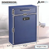 Large Secure Drop Box Wall Mounted Locking Mail Box with Key and Combination lock, 11.2 x 4.7 x 16.2, Blue