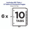 Customizable Table of Contents Ready Index Black and White Dividers, 10-Tab, 1 to 10, 11 x 8.5, White, 6 Sets