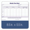 Weekly Time Sheets, Two-Part Carbonless, 8.5 x 5.5, 100 Forms Total