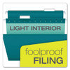 Colored Reinforced Hanging Folders, Legal Size, 1/5-Cut Tabs, Teal, 25/Box