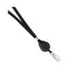 Lanyards with Retractable ID Reels, Metal Clip Fastener, 34" Long, Black, 12/Pack