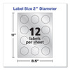 Round Labels, Inkjet Printers, 2" dia, Silver, 12/Sheet, 8 Sheets/Pack