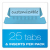 Transparent Colored Tabs For Hanging File Folders, 1/5-Cut, Blue, 2" Wide, 25/Pack