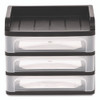 Medium Three-Drawer Desktop Storage, 3 Sections, Letter Size Files, 14.25 x 11.88 x 11.25, Black/Clear