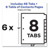 Customizable Table of Contents Ready Index Black and White Dividers, 8-Tab, 1 to 8, 11 x 8.5, White, 6 Sets