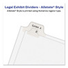 Preprinted Legal Exhibit Side Tab Index Dividers, Allstate Style, 10-Tab, 2, 11 x 8.5, White, 25/Pack
