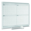 Magnetic Dry Erase Calendar Board, Four-Month Planning/Scheduling, 48" x 36", White Surface, Satin Aluminum Frame