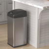 Sensor Trash Can, Rectangular, 13 gal, Plastic/Stainless Steel, Silver