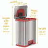 Step Pedal-Sensor Trash Can, 13 gal, Plastic/Stainless Steel, Silver/Red
