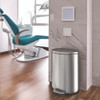 Step Pedal Trash Can, 13 gal, Half-Round Plastic/Stainless Steel, Silver