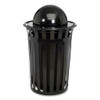 Outdoor Slatted Steel Trash Can, Dome Lid, 36 gal, Black