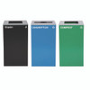 29 Gallon Trash/Recycling Cans, Steel, Blue Cans/Bottles Recycling Can w/Mixed Lid, Green Compost and Black Trash w/Sq Lid