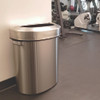 Open Top Trash Can, Half-Round, 18 gal, Plastic/Stainless Steel, Silver