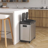 Dual Compartment Sensor Recycle Bin and Trash Can with Wheels, 16 gal, Plastic/Stainless Steel, Silver/Black