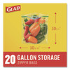 Zipper Food Storage Plastic Bags, Gallon Size, 10.75 x 10.19, Clear, 20 Bags/Box, 12 Boxes/Carton