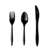 Three-Piece Polypropylene Cutlery Kit, Mediumweight, Fork/Knife/Spoon, Plastic, Black, 250/Carton